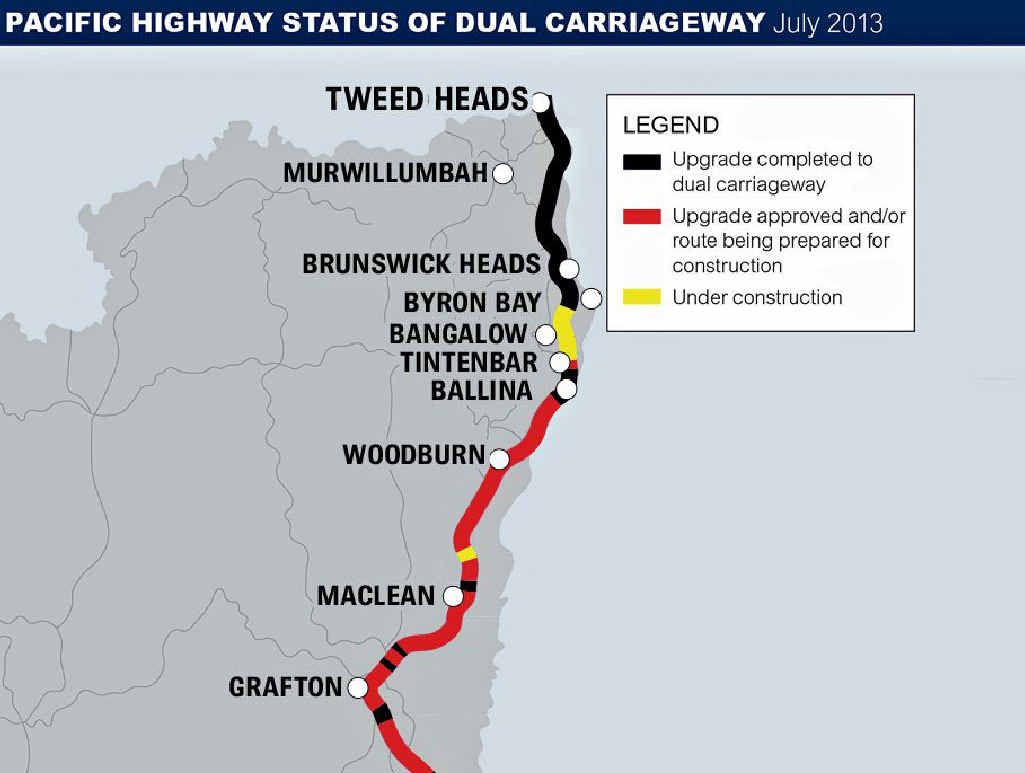 As the map above shows, the Pacific Hwy is yet to be upgraded in the Clarence Valley. As the map above shows, the Pacific Hwy is yet to be upgraded in the Clarence Valley.